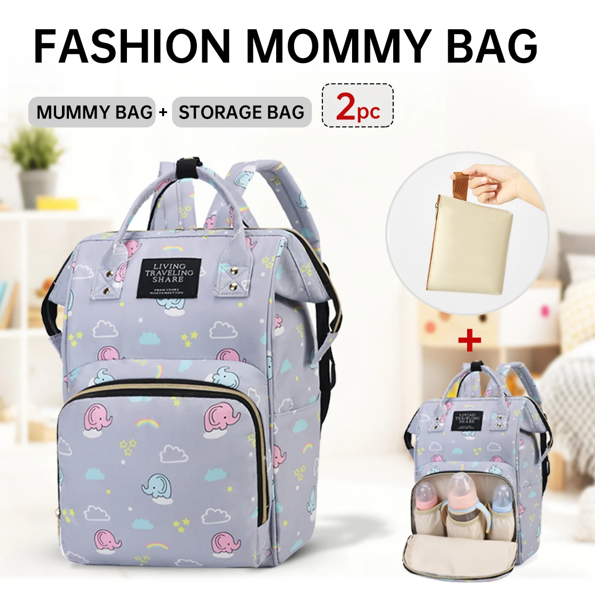 

Cute Cartoon Travel Series Mommy Bag, Lightweight and Stylish New Large-Capacity Double-Shoulder Mommy Bag for Outings with Baby