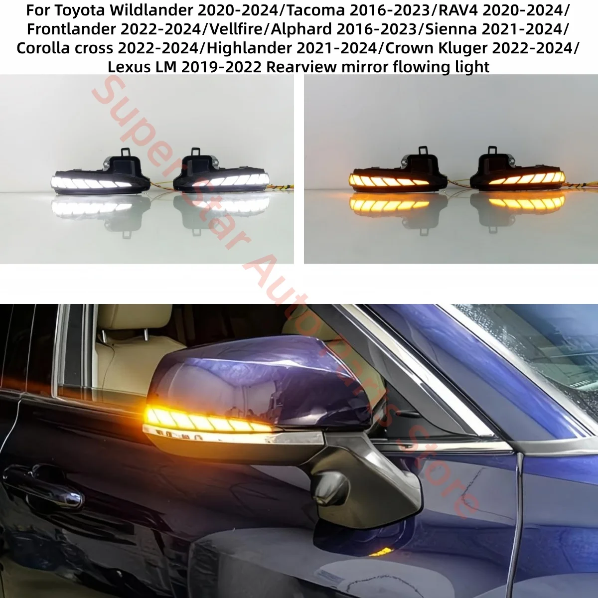 Señal de giro LED para Wildlander/Tacoma/RAV4/Frontlander/Vellfire/Alphard/Sienna/Corolla cross/Highlander/Crown Kluger/Lexus LM