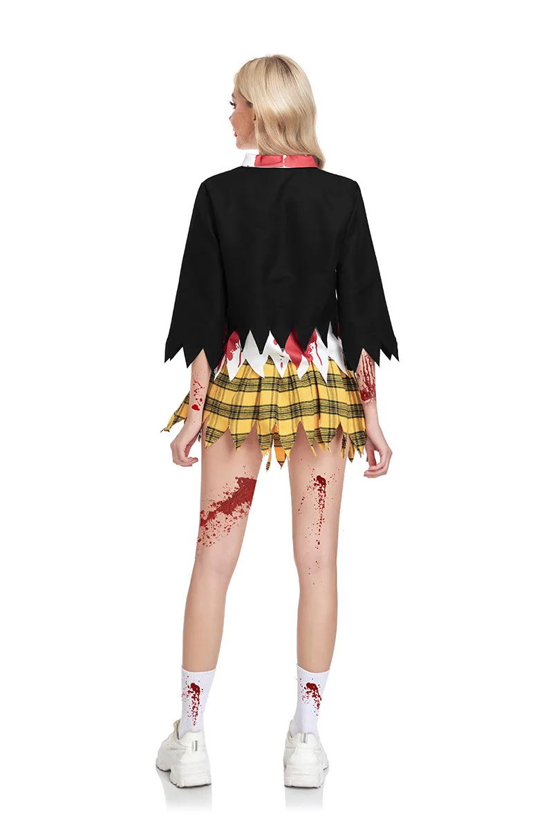 زي تنكري مخيف للزومبي، ملابس تنكرية للهالوين على شكل مصاص دماء أو شيطان ملطخ بالدم للنساء، زي مرعب للعروض المسرحية #5