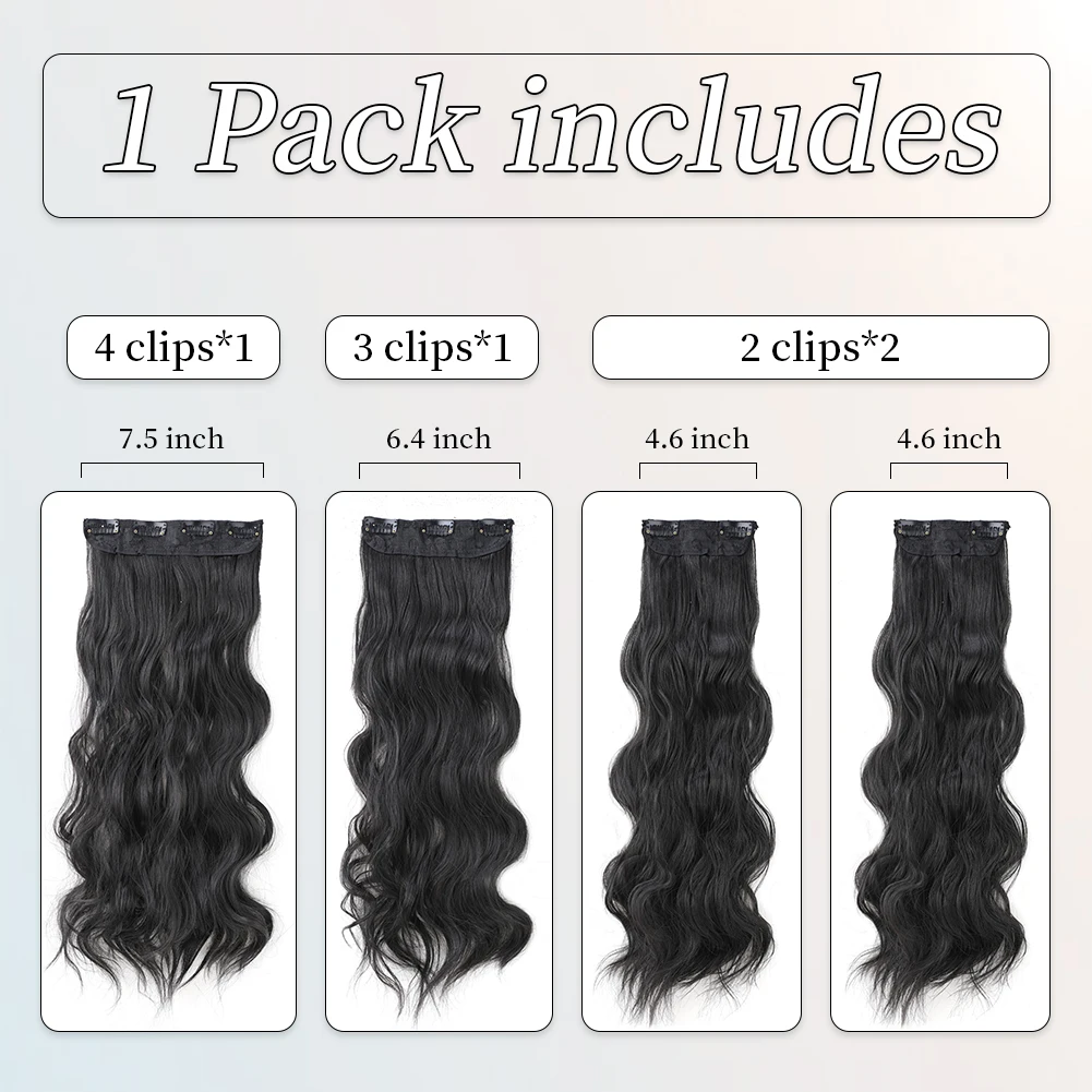 Body Wave Hairstyle Synthetic Hair Extensions 4pcs/set Head   Wigs Clip Clips Hair Extensions For Women Girls