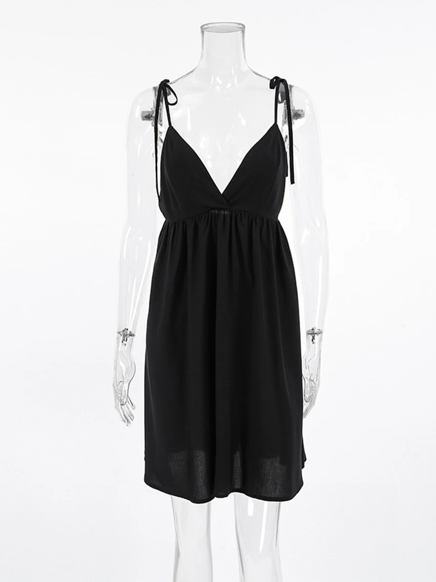 Marthaqiqi Casual Female Nightgown Sexy Backless Pajamas Spaghetti Strap Nightie Lace Up Nightwear Loose Mini Dress Home Clothes