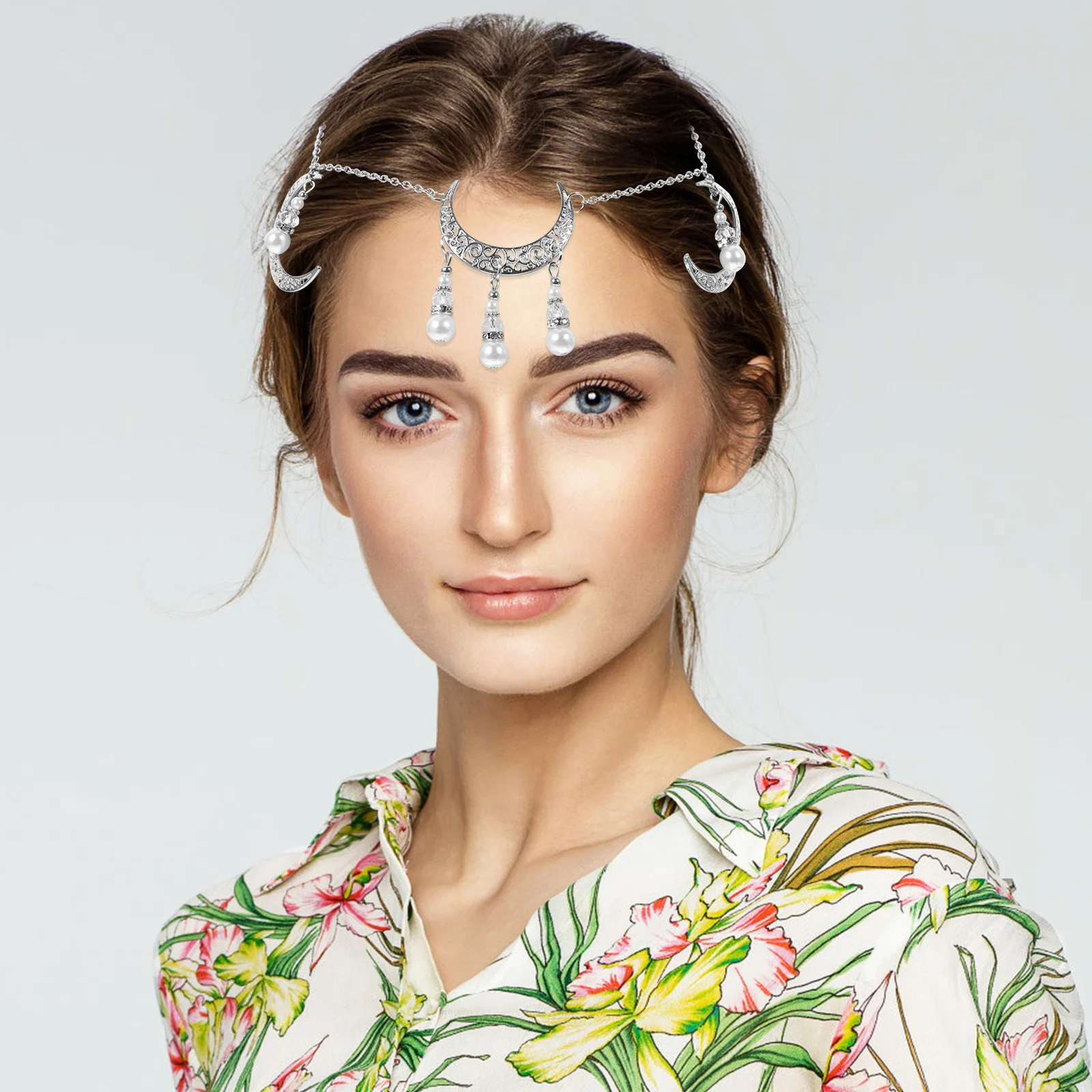 

2Pcs Bohemian Forehead Chain Moon Headpiece Exquisite Delicate Details for Women Carnivals Dancing Parties Eye-Catching