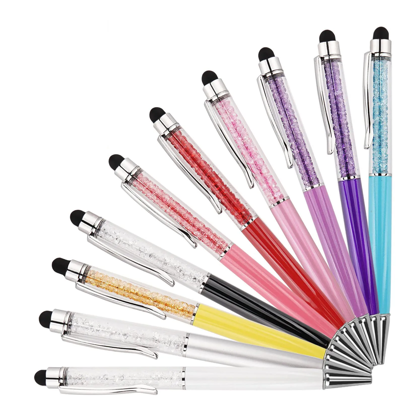 36pcs/lot Bling 2 in 1 Colorful Crystal Capacitive Touch Stylus BallPoint Pen For iPad For iPhone For Samsung For Android phone