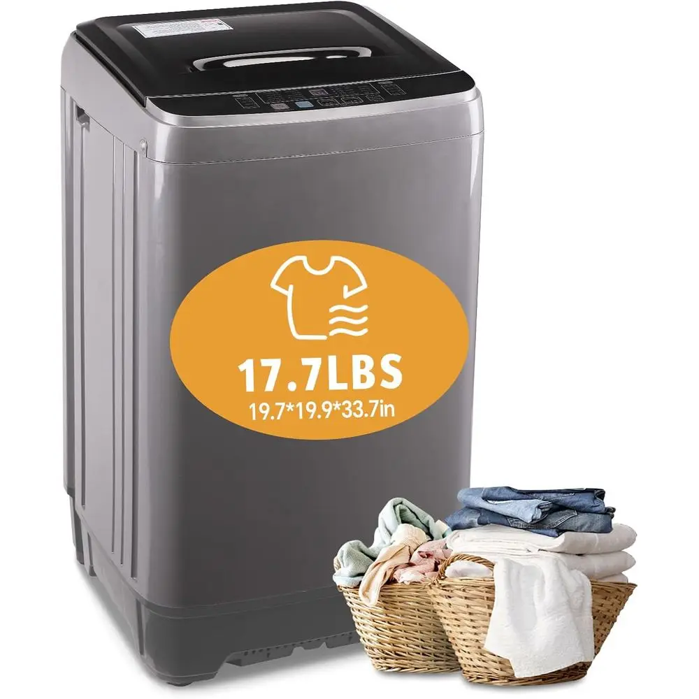 

Compact Portable Washer Dryer Combo, 17.7lb, 1.25cu.ft, 8 Water Levels, 10 Wash Programs, Gray, LED Display