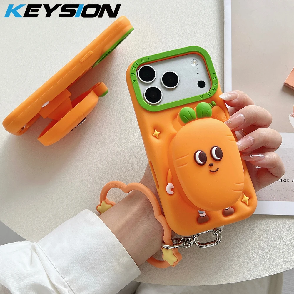 Cute Cartoon Wrist Strap Silicone Case - KEYSION Cute Cartoon 3D Carrot Phone