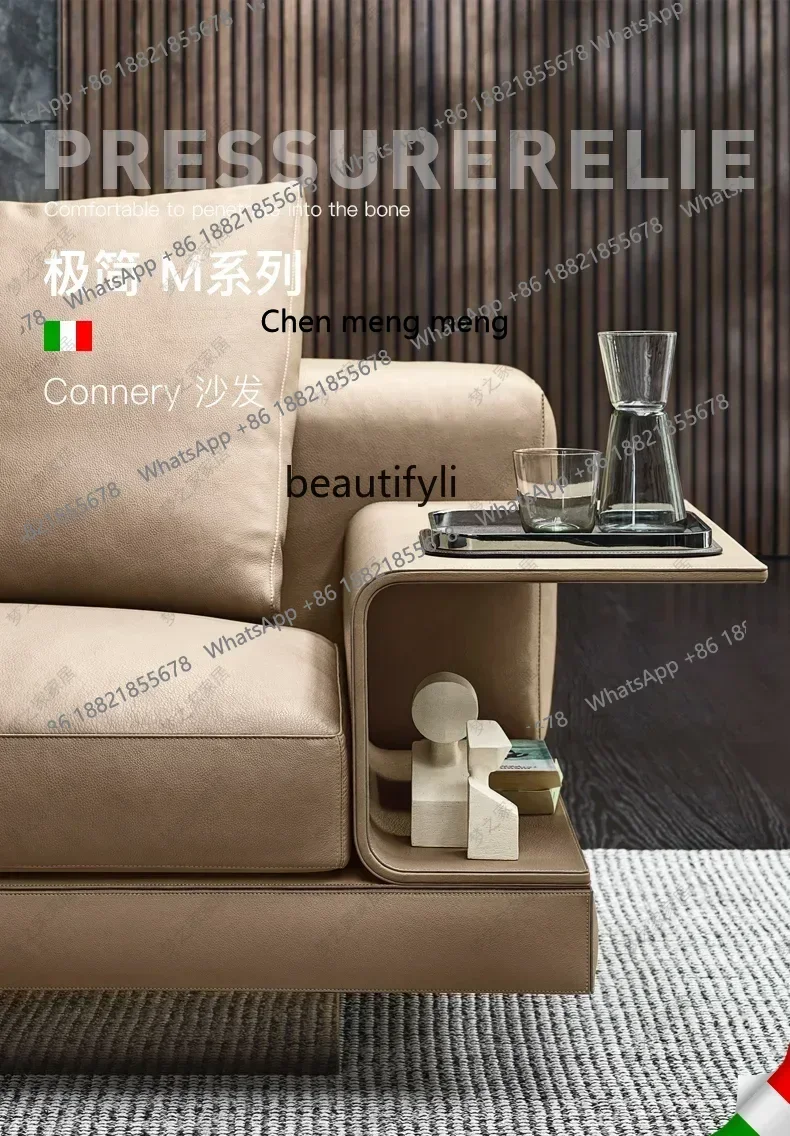 z183   Italian minimalist leather fabric sofa simple luxury straight corner living room combination fabric sofa