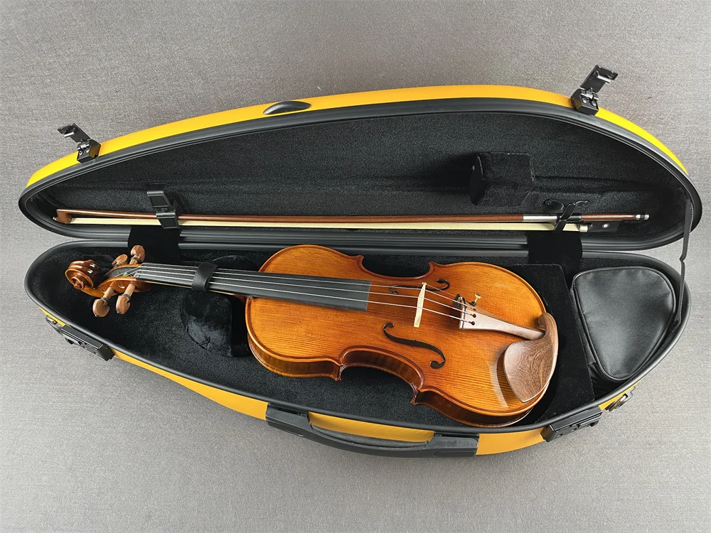 YELLOW Stylish Carbon Fiber Violin case 4/4 Size/ Camber Model Super Sturdy w/ Number Lock Quality Gurantee