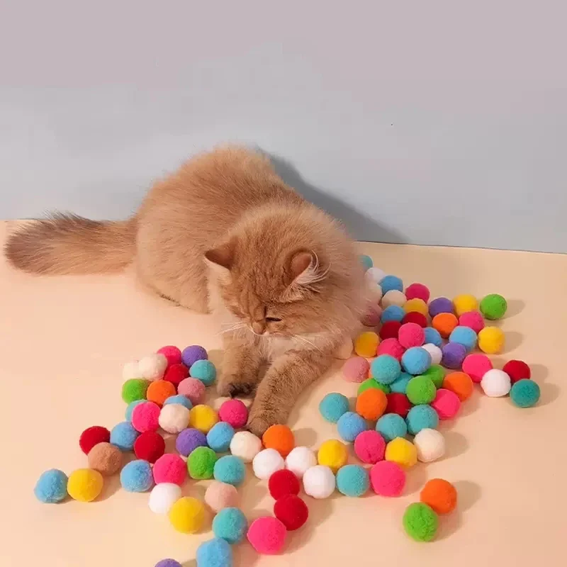 Cat Toys Interactive  Training Creative Kittens Mini Pompoms Games Stretch Plush Ball Toys Cat Supplies Pet Accessories Sex toy