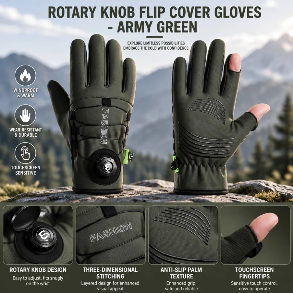 1pair Fleece Lined Cycling Gloves Thermal Warm Waterproof Windproof Motorcycle Gloves Adjustable Rotary Buckle Anti-Slip