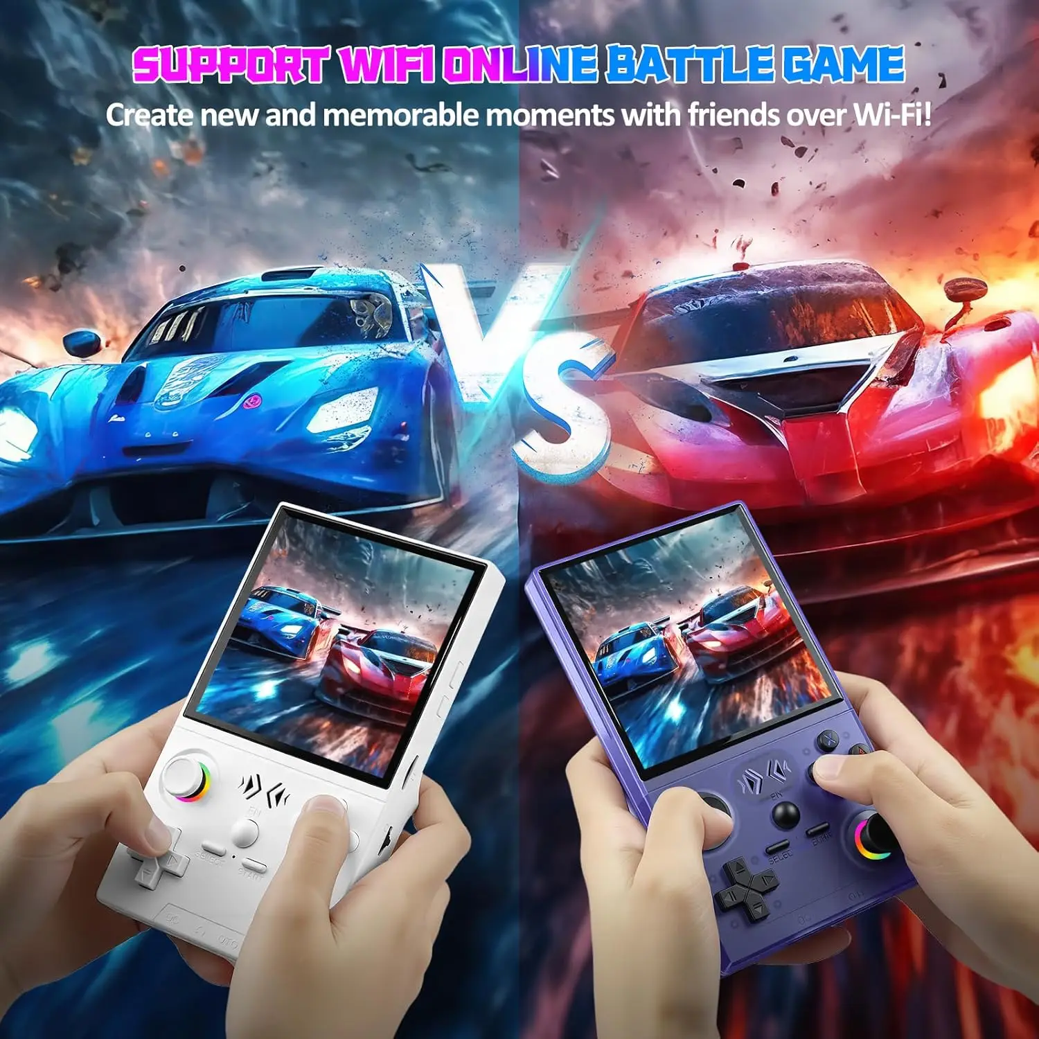 FLLBW XF40V Retro Handheld Game Console 4.0-Inch HD IPS Screenwith 2*Detachable Long Joysticks,  Retro Gaming Console 128GB 64GB