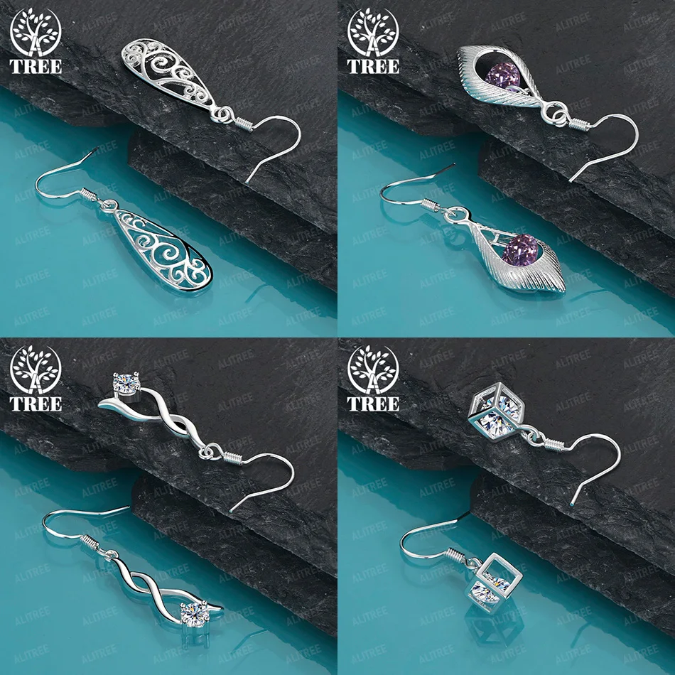 

925 Sterling Silver Square Teardrop Twisted AAA Zircon Drop Earrings Women Birthday Gift Wedding Party Classic Luxury Jewelry