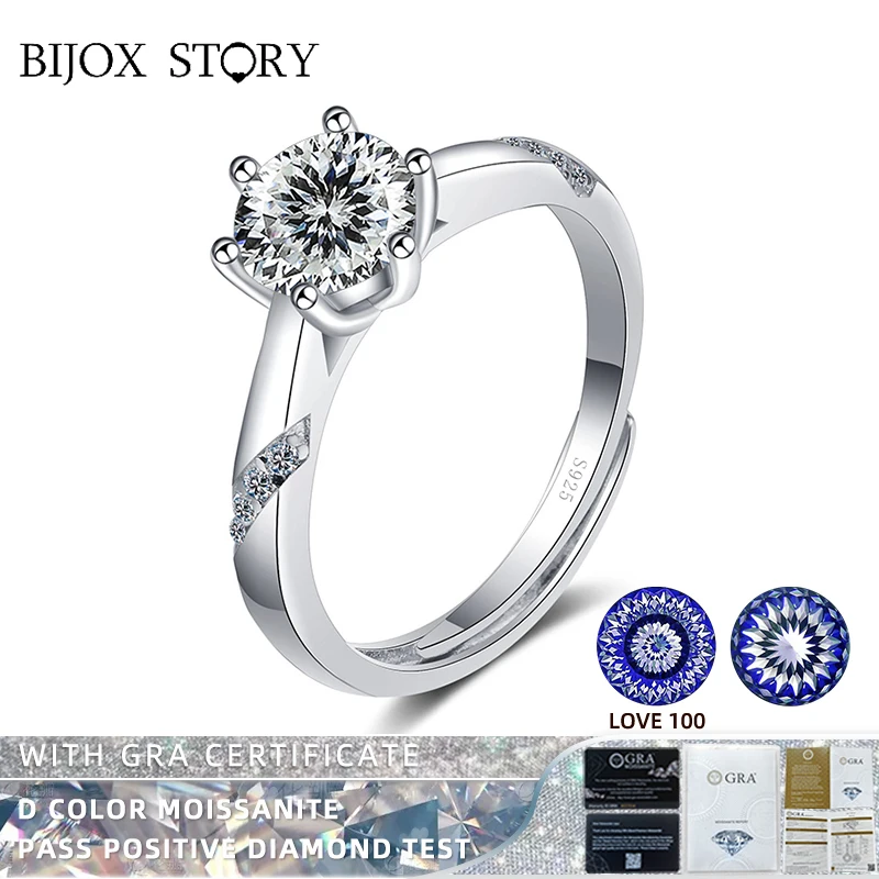 

BIJOX STORY Classic Multi Cuttings Love 100 Plum Blossom Sakura Shape Moissanite Ring for Female S925 Sterling Silver Party Ring