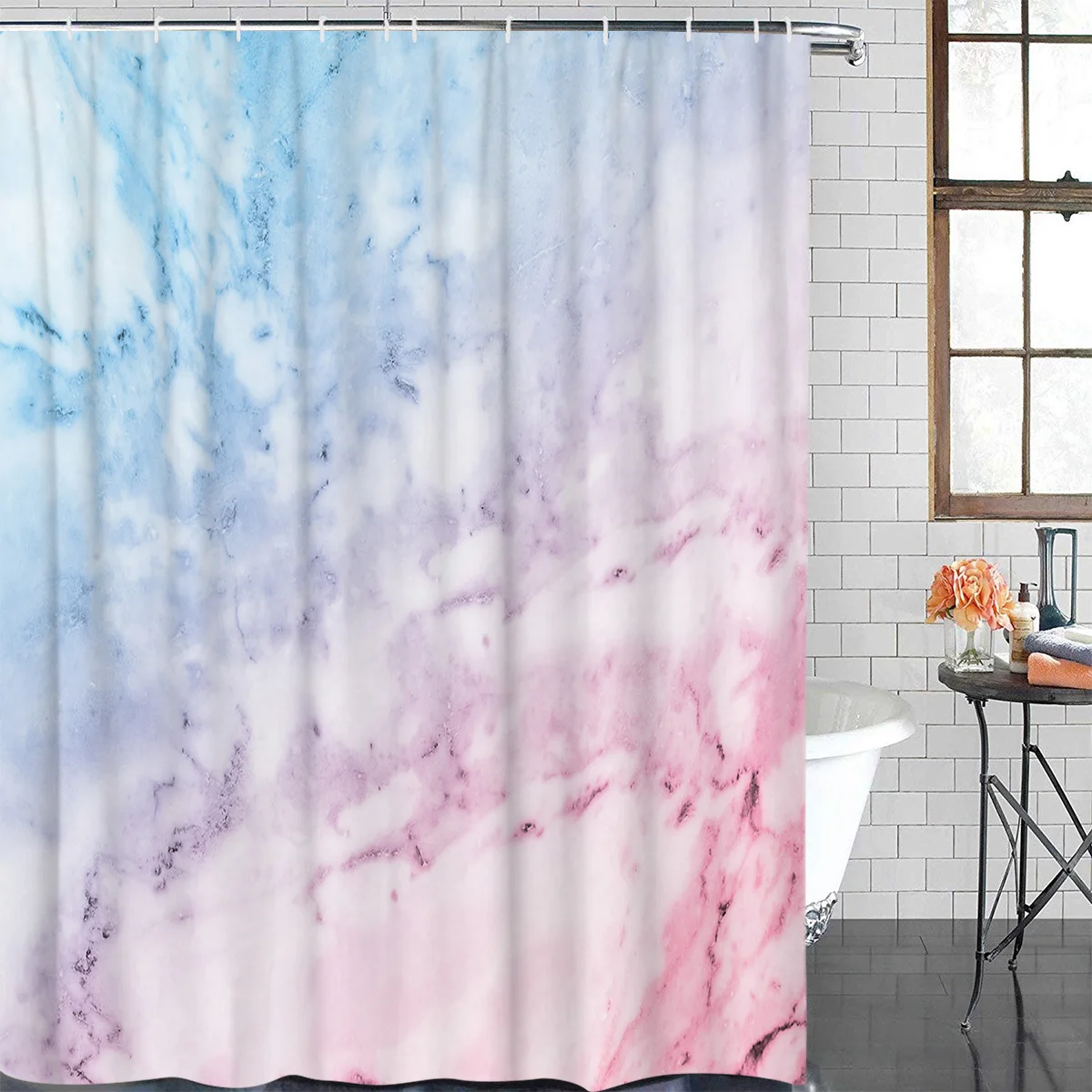 Blue Pink Marble Waterproof Bathroom Decoration Shower Curtain With Hook Printed Bathtub Curtains Bathroom Accessories