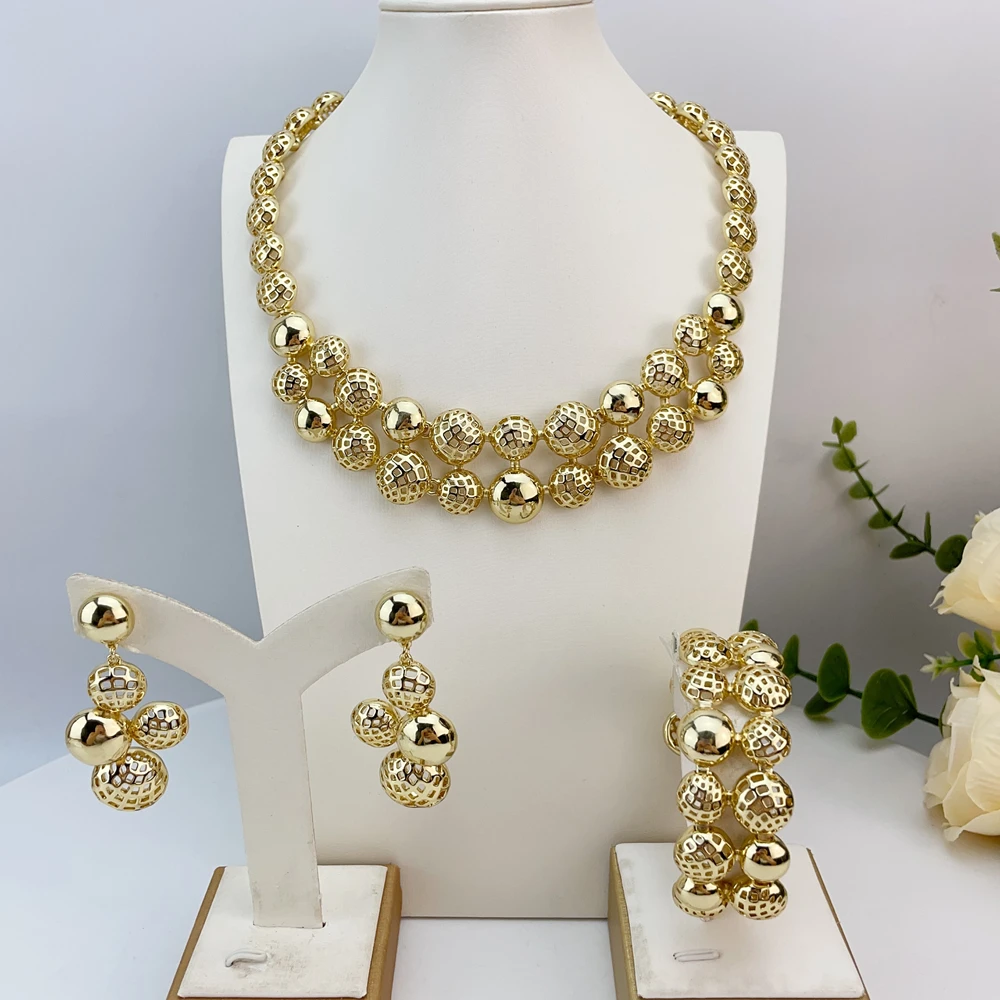 

Simple Dubai Jewelry Three Layer Necklace Fine Jewelry Sets for Women Party FHK23080