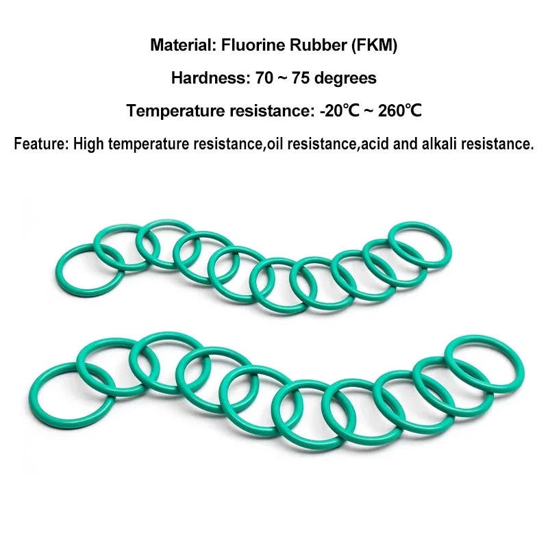 10-100Pcs CS 2mm FKM O Ring Gaskets OD 5mm~110mm Oil Resistant Green Fluororubber Rubber Acid Alkali Resistant Sealing Insulated
