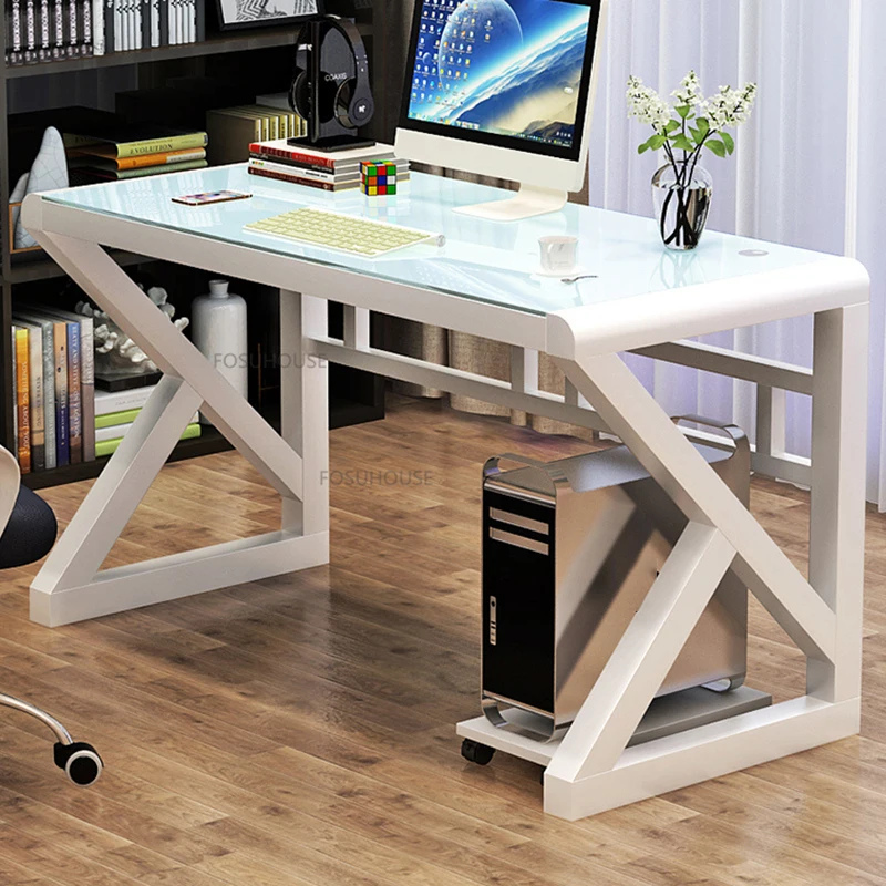 Modern Tempered Glass Computer Desk for Office Furniture Computer Tables Creative Light Luxury Upscale Household Gaming Desk