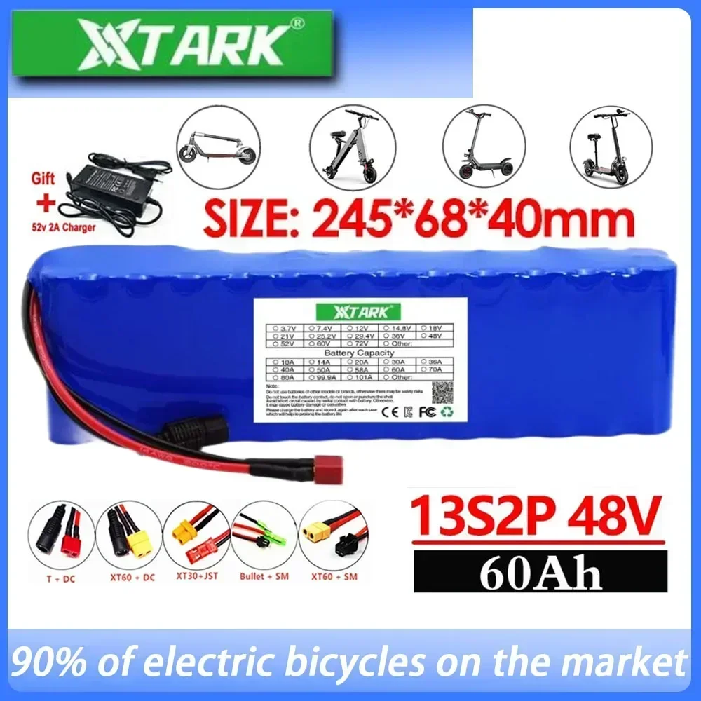 

13S2P 48V 60000mAh 60Ah Lithium-ion Battery Pack with 250W 350W 500W 750W 1000W BMS And a complimentary 54.6V charger