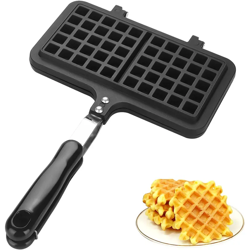 Belgien Waffeleisen aus Aluminiumguss für den Herd, antihaftbeschichtete Waffel-Backform, quadratische Waffel-Grillplatte für Frühstück, Dessert ﻿ JT