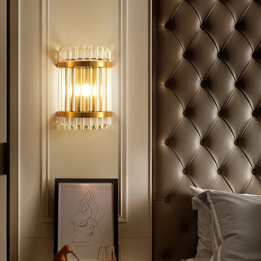 Modern Indoor Crystal Wall Light, Lâmpada LED Sconce, Sala Decoração, Quarto e Banheiro, Dourado, Cabeceira