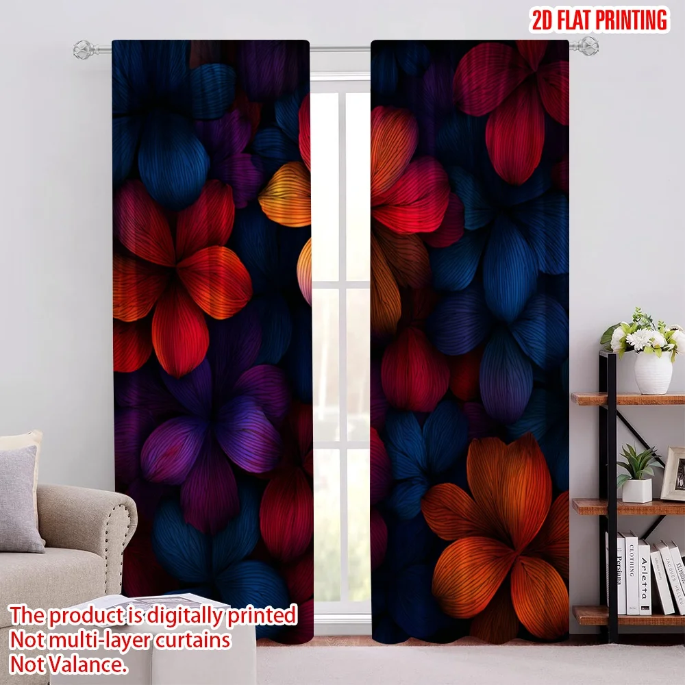 

2D flat printing 2pcs Party Curtains Colorful Flowers Digital Printed Polyester Drapes Festive Curtains Perfect for Indoor