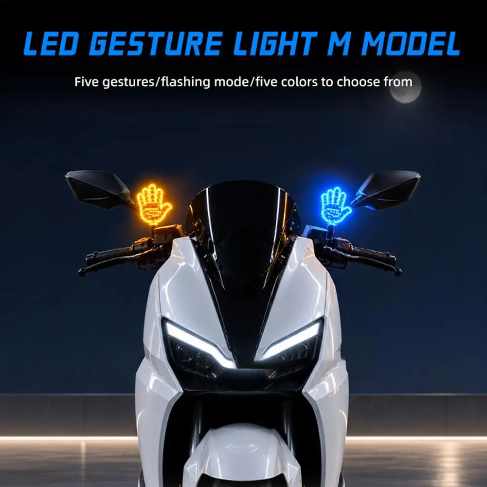 Motorcycle Multifunctional Warning Light Palm Lamp Motorcycle Mirror Gesture Light Anti Rear End Signal Light