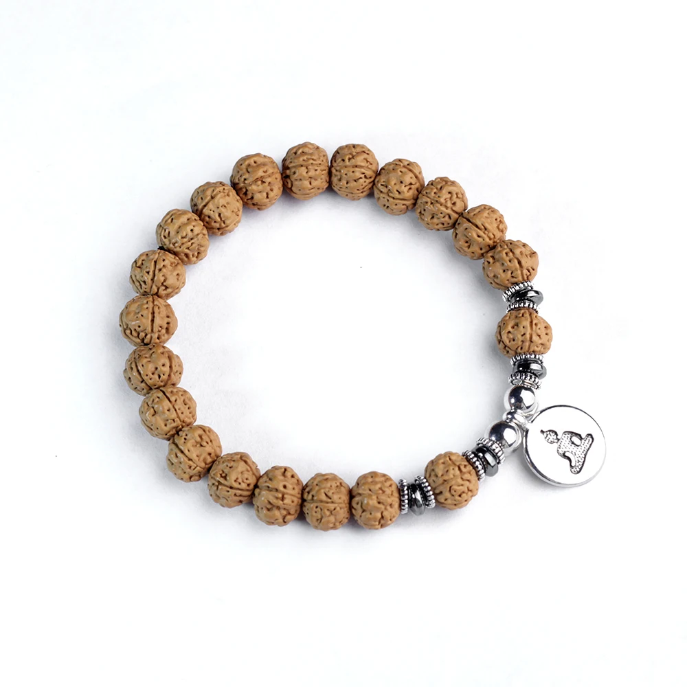 8-9mm Rudraksha mala beads Bodhi seed Bracelet with Lotus OM pendant Japamala,Natural Vajra Bodhi Jewelry Bracelet Mala Rosar