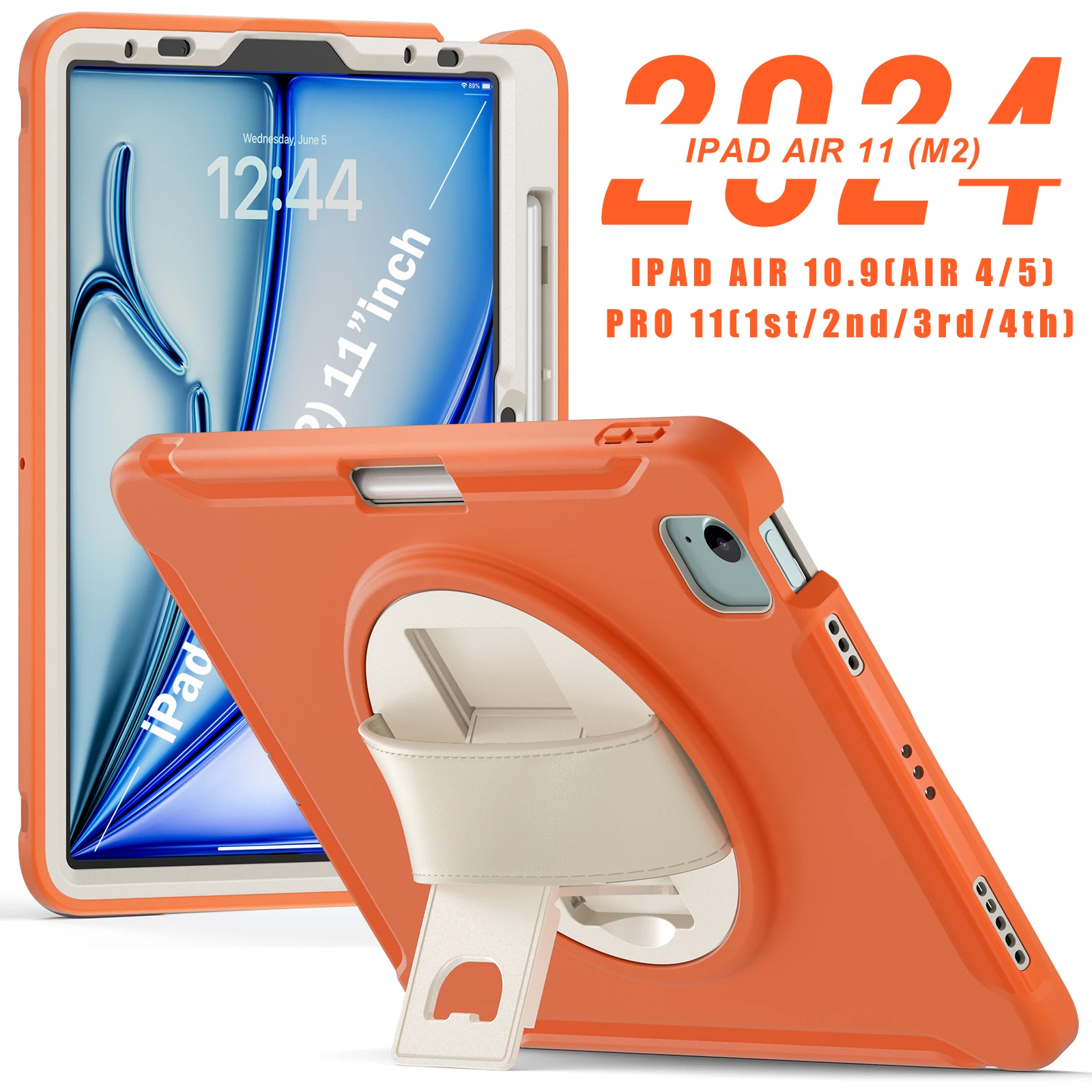 

Stand Case Universal For iPad Air 11 2025 2024 5 4 10.9 2022 2020 Pro11 2018-2022 1st 2nd 3rd 4th Gen 360 Rotatable PC-TPU Cover