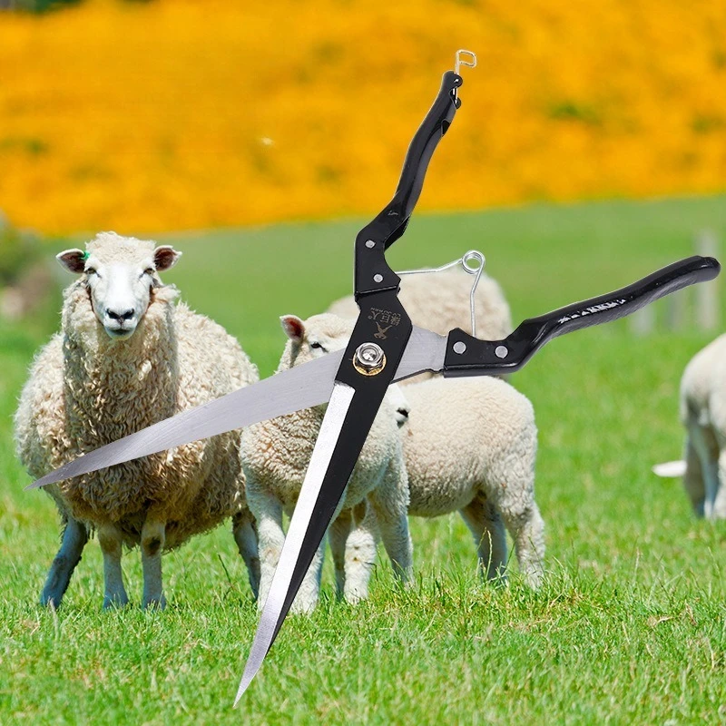 Manganese Steel Livestock Shears, Heavy Duty Spring-Loaded Straight Blade Scissors for Sheep, Goat Wool Trimming&Leather Cutting