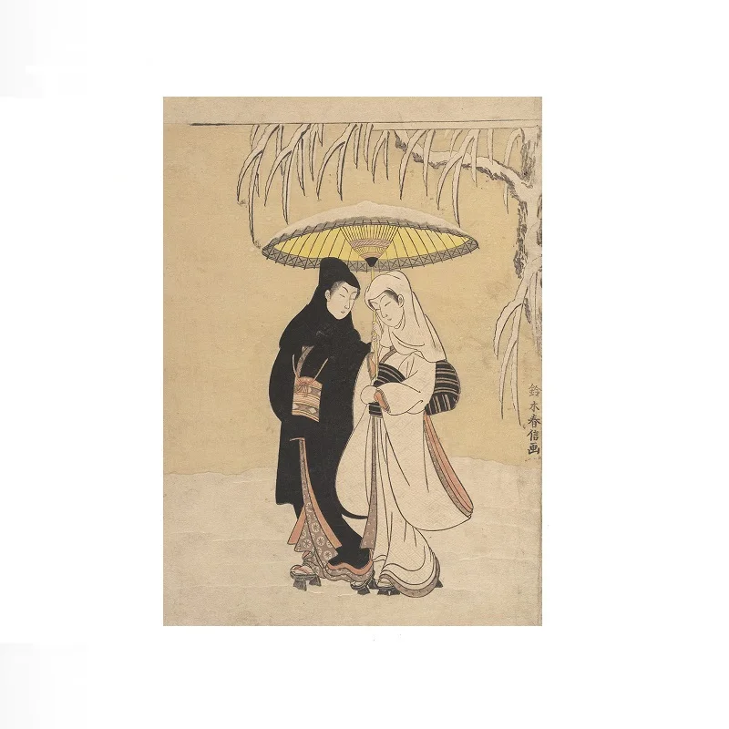 Lovers Walking in the Snow (Crow and Heron) Suzuki Harunobu , Art Print Canvas Poster, Living Room Decor, Home Wall Picture