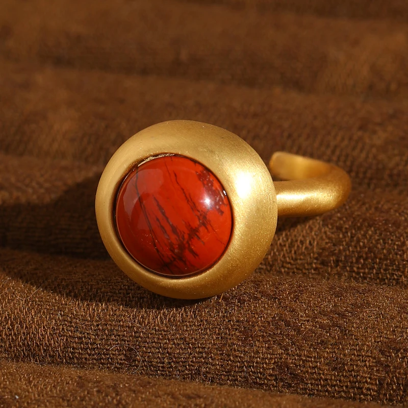 

Vintage Red Natural Stone Wedding Rings Round High Quality Gold Color Engagement Luxury Designer Jewelry For Women Trends 2025