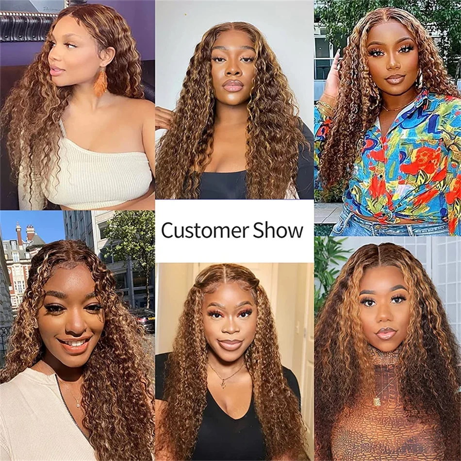 13x6 Highlight Curly Human Hair Wigs 30 Inch Honey Blonde Deep Water Wave 13x4 Ombre Colored Hd Lace Frontal Wig Human Hair