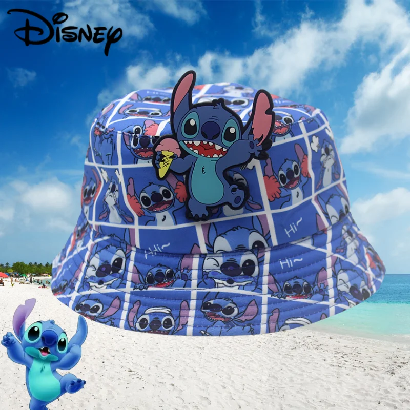 

Cute Disney Series Stitch Kids New Summer Fashion Versatile Cartoon Print Outdoor Beach Sunscreen Shade Bucket Hat Holiday Gifts