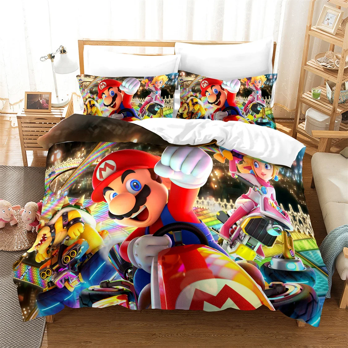 Gamer Mario Print Duvet Cover 3D Cartoon Super Mario Bedding SetBedspread Pillowcase Bed Clothes Kids Boys Bed Bedroom Set