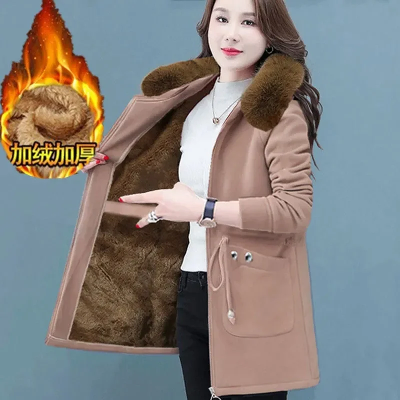 Parkas Womens Winter Jacket Loose Casual Padded Coat Female Large Size Plush Fur Collar Thick Down Cotton Outerwear