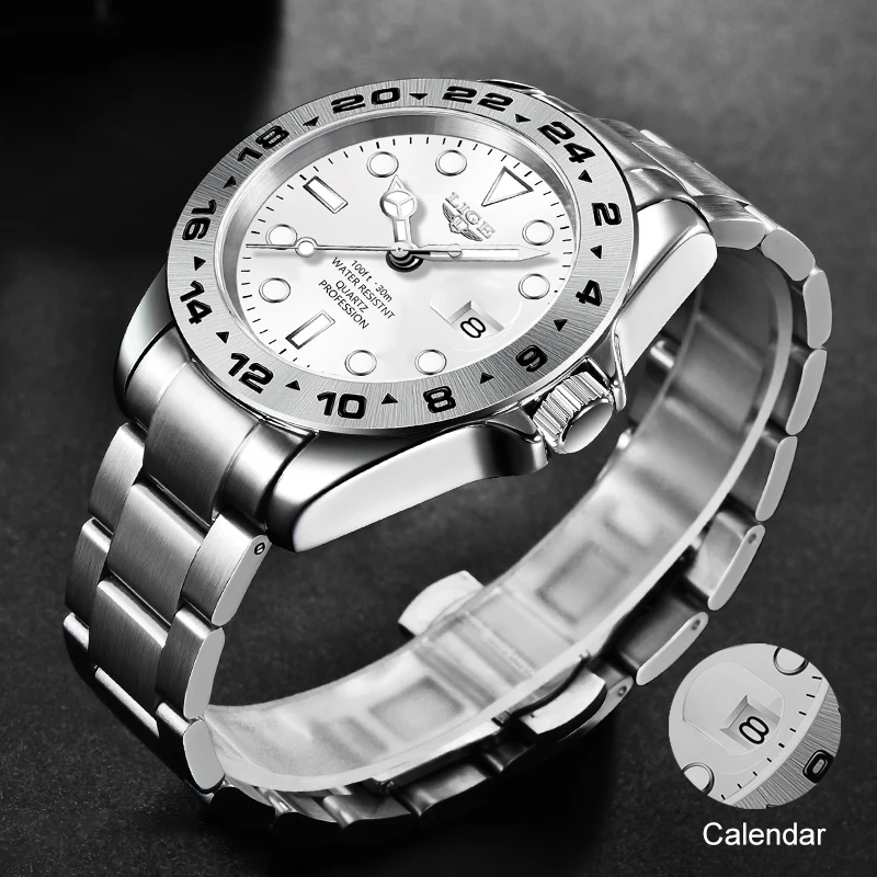 LIGE Fashion Watch for Men Stainless Steel Business Men Watches 3Bar Waterproof Luminous Quartz Watch Luxury Calendar Wristwatch