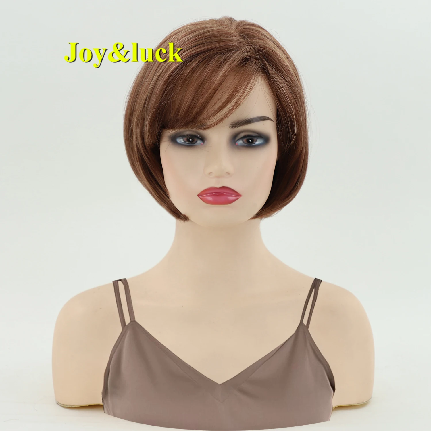 

Synthetic brown short side-swept bangs bobo head women's wig rose Intranet daily wear, role-playing or other uses