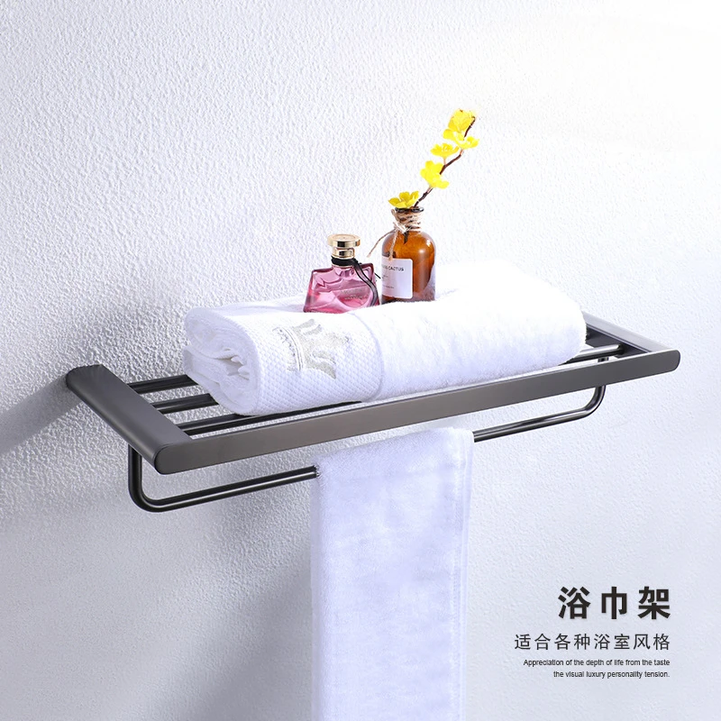 

Gun Gray Bathroom Storage Rack Toilet Bath Towel Rack Stainless Steel 304 Bathroom Pendant Set