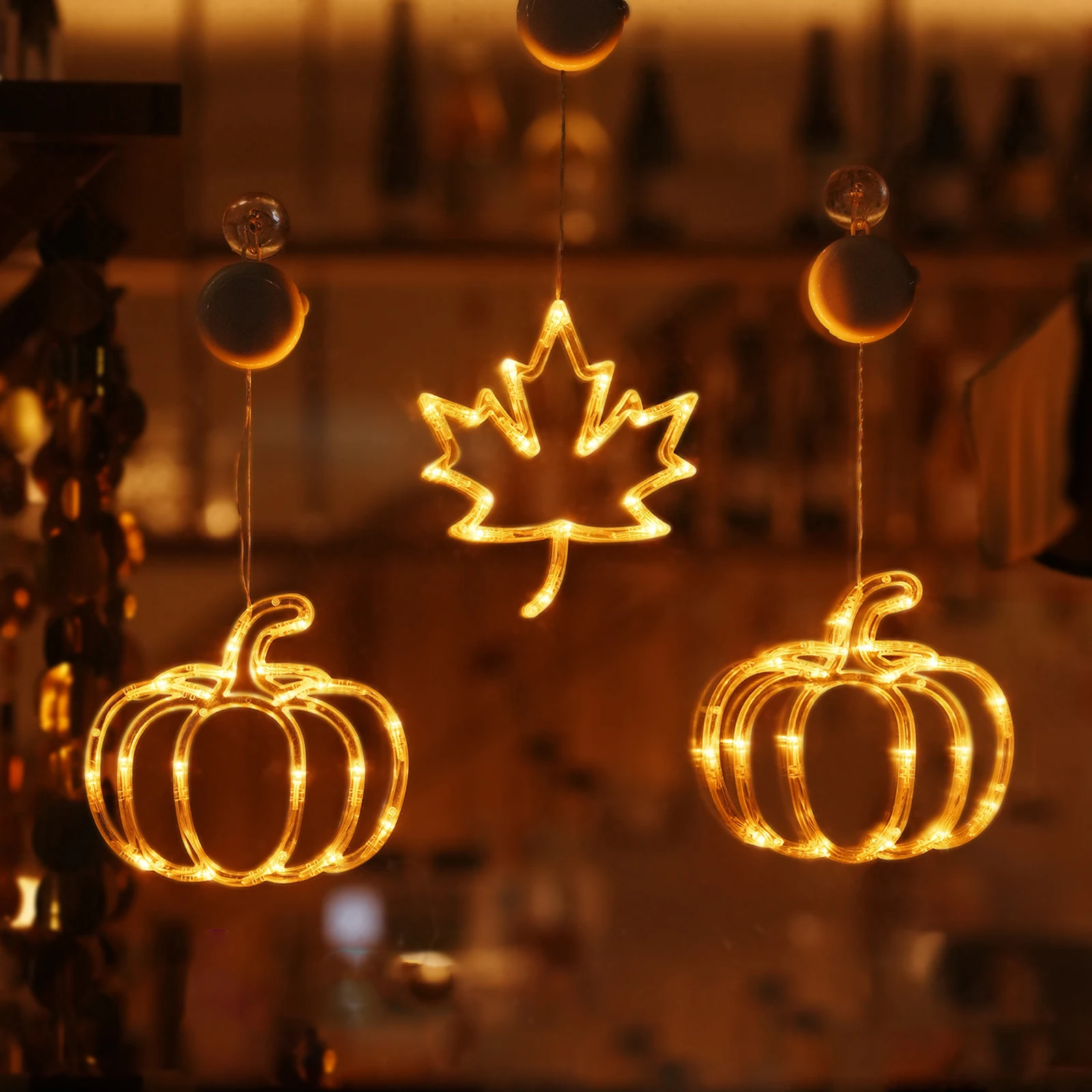 Temporizzazione foglie d'acero zucca luci a LED luci per finestre di Halloween a batteria luci di Halloween per decorazioni di feste di Halloween