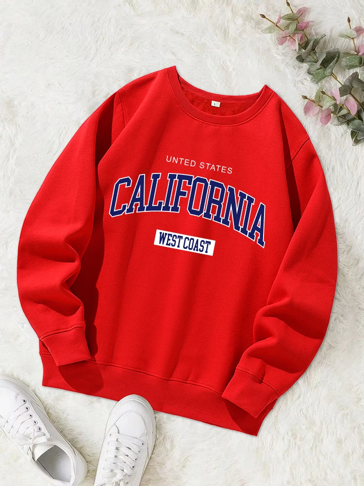 California West Coast Simple Print Women Hoodie Harajuku Fleece Hoody Fashion Crew Neck Sweatshirt Vintage Oversize Streetwear