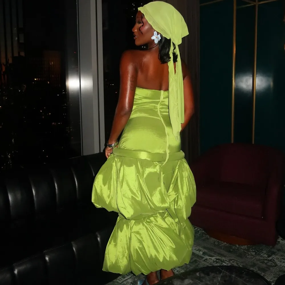 Abiti da ballo di Natale verdi senza spalline peplo drappeggiato alla caviglia Aso Ebi abiti da sera abiti di compleanno 2025 robes de soirée