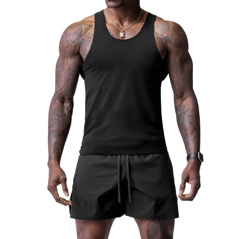 Summer Explosive Men\'s Tank Top Solid Color Wide Shoulder  Foundation Classic Sleeveless Basketball Sports Fitness Vest