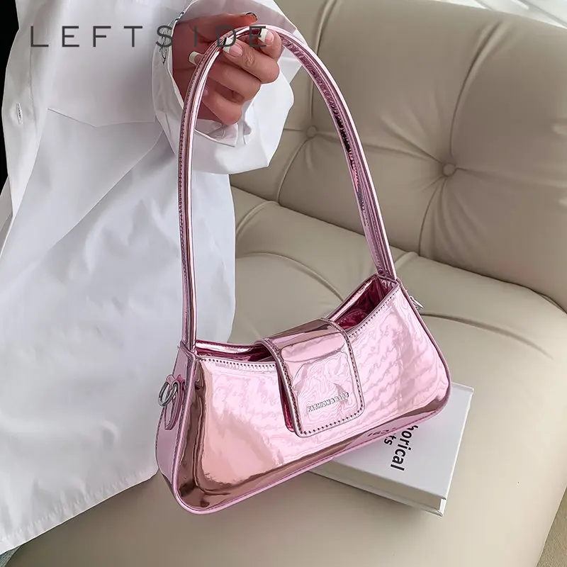 Small Pink Shoulder Bags for Women 2023 Spring Designer Silver Fashion Handbags Trend Leather Underarm Ladies Solid Color Gold