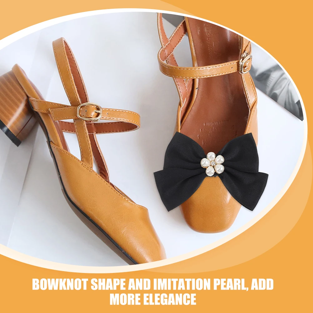 

Bowknot Shoe Clips 2 Pairs Decorative Pearl Buckle Wedding Accessories Women Shoes Decor Elegant Fashion Reusable