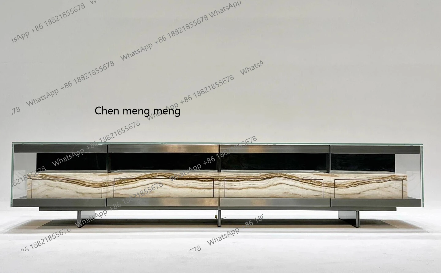 

Italian Minimalist Imported Natural Marble TV Cabinet Designer Model Villa Large House Modular Wall-Mounted Floor Cabinet