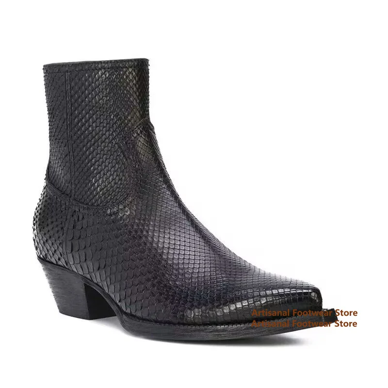 Snake Pattern Chelsea Boots for Men Height Increasing Breathable Side Zipper Boots Handmade Custom Designer Men Boots