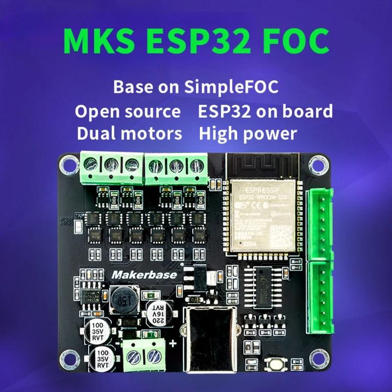 

Makerbase ESP32 DUAL SimpleFOC Shield Brushless Servo BLDC Stepper Motor Driver Controller High Power