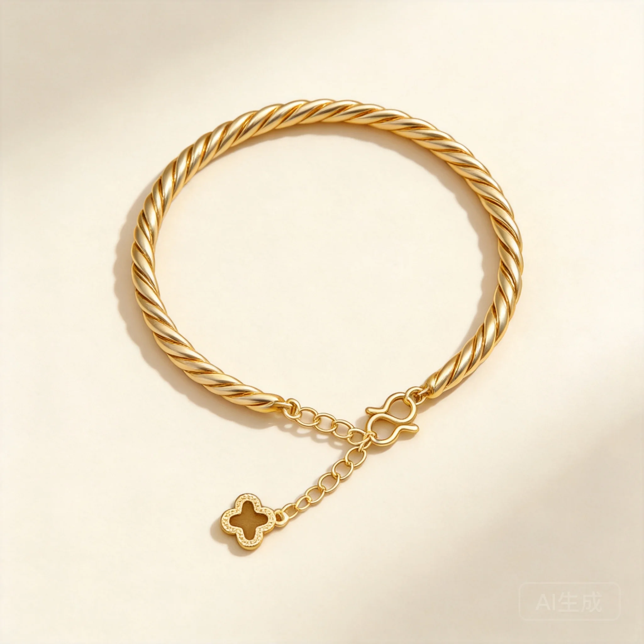 24k Real Gold Plated Chinese Style Auspicious Lucky Mobius Bangle Adjustable Open Solid Bracelet For Women Blessing Jewelry Gift