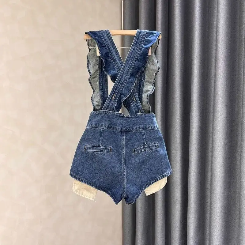 

Ele Design Denim Overalls ort Pants Summer Slimming One-Piece Breathable Comfortable Faionable Commute Sle Pure Color