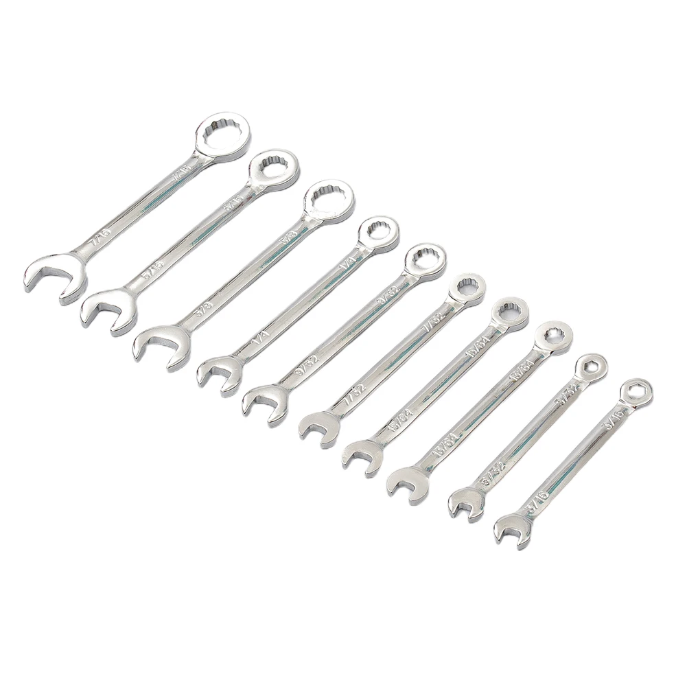 10pcs Metric SAE Wrench Set, Heat Treatment, Quick Access, Steel Material, Suitable For Fasteners And Nuts, Silver Color