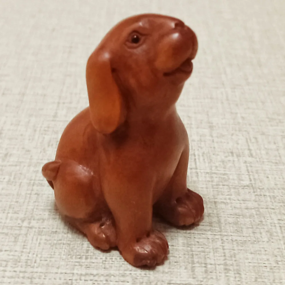 Y99, 20 Years Old 2 INCH Japanese Boxwood Hand Carved Netsuke Sculpture Miniature : Little Dog